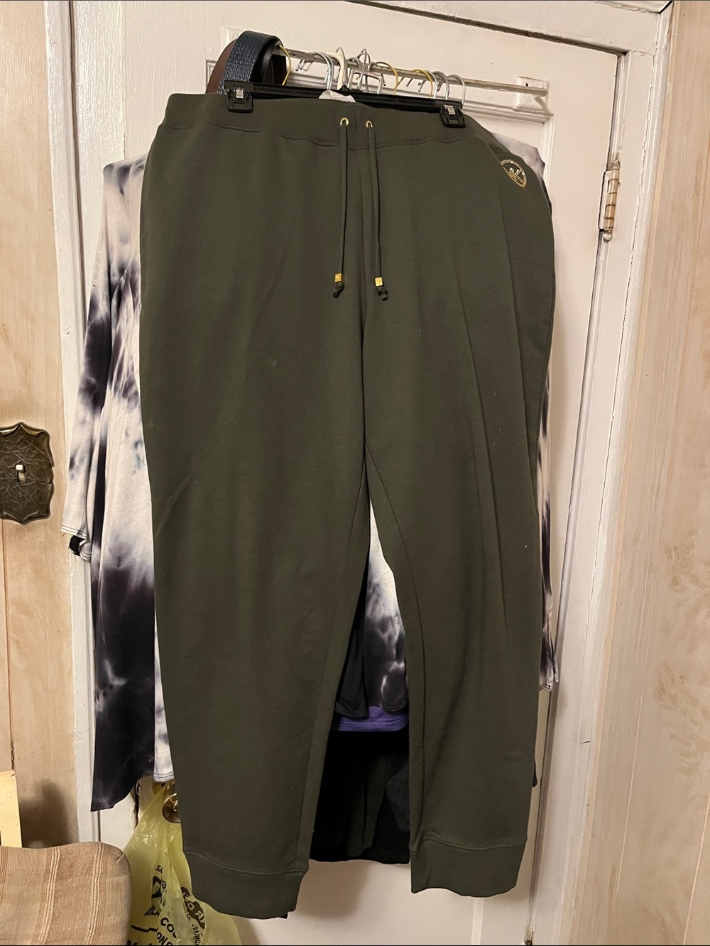 Michael Kors Olive Drawstring Jogger Leggings with Gold Accents size XL